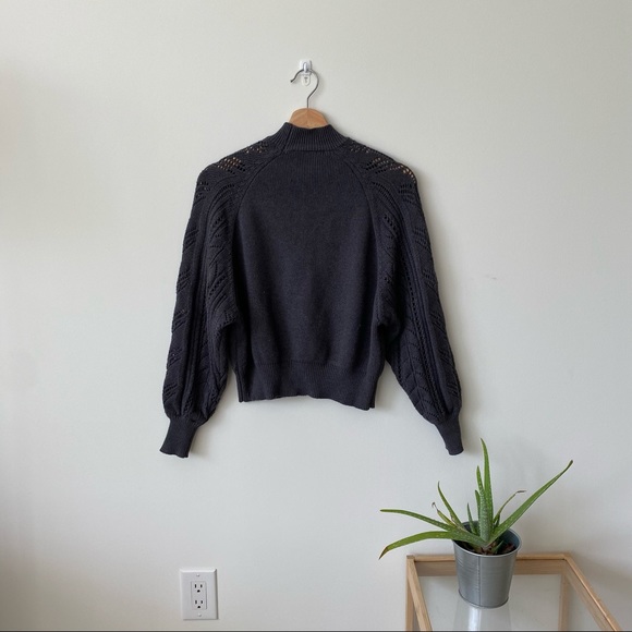 Zara pointelle sleeve sweater charcoal grey - Picture 3 of 9